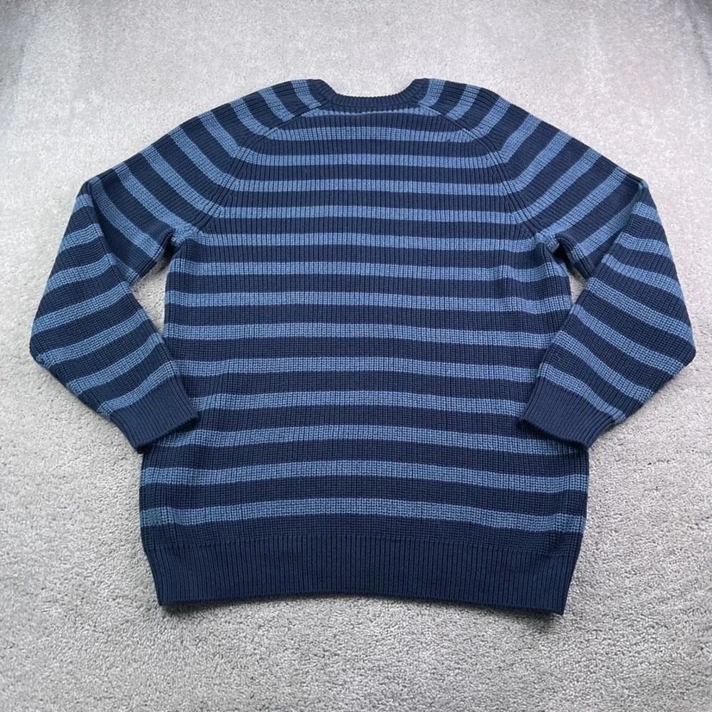 LL Bean Sweater Mens XL Tall Blue Stripes Crewneck Heavy Cotton Chunky Fisherman